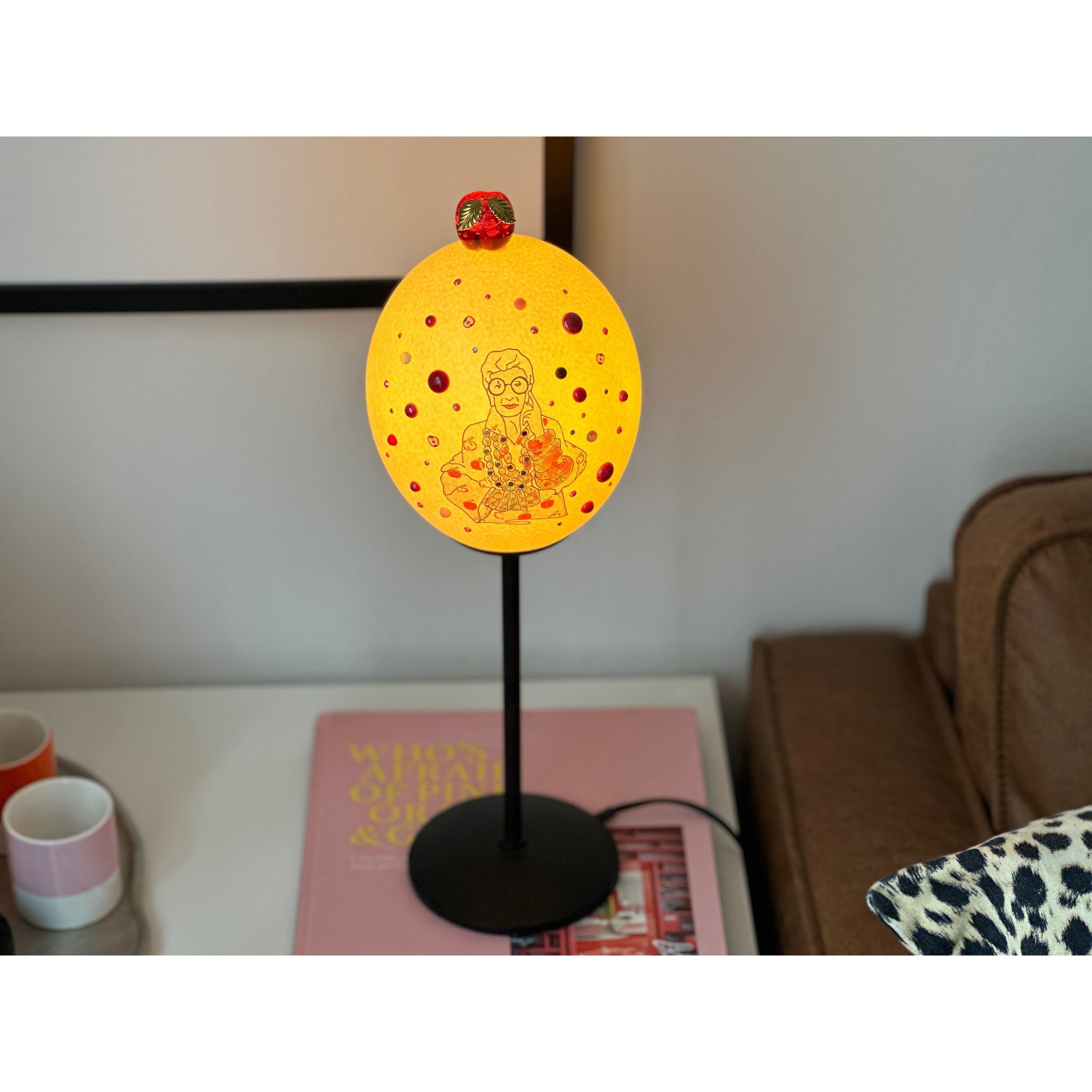 Table lamp "Apple &amp; Apple", real ostrich egg artfully decorated