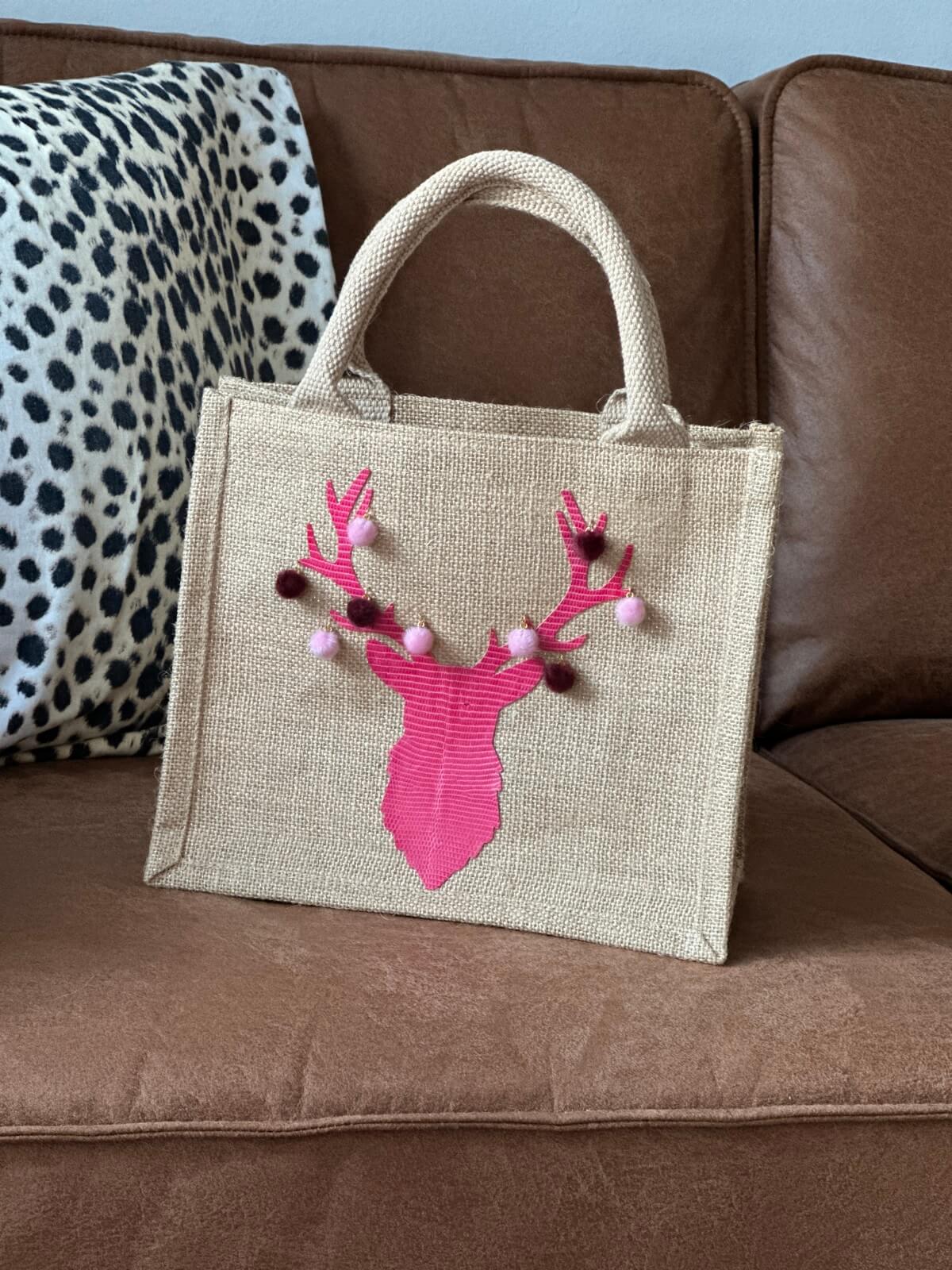 X-Mas lurex jute bag "Pink Deer", 26x22cm