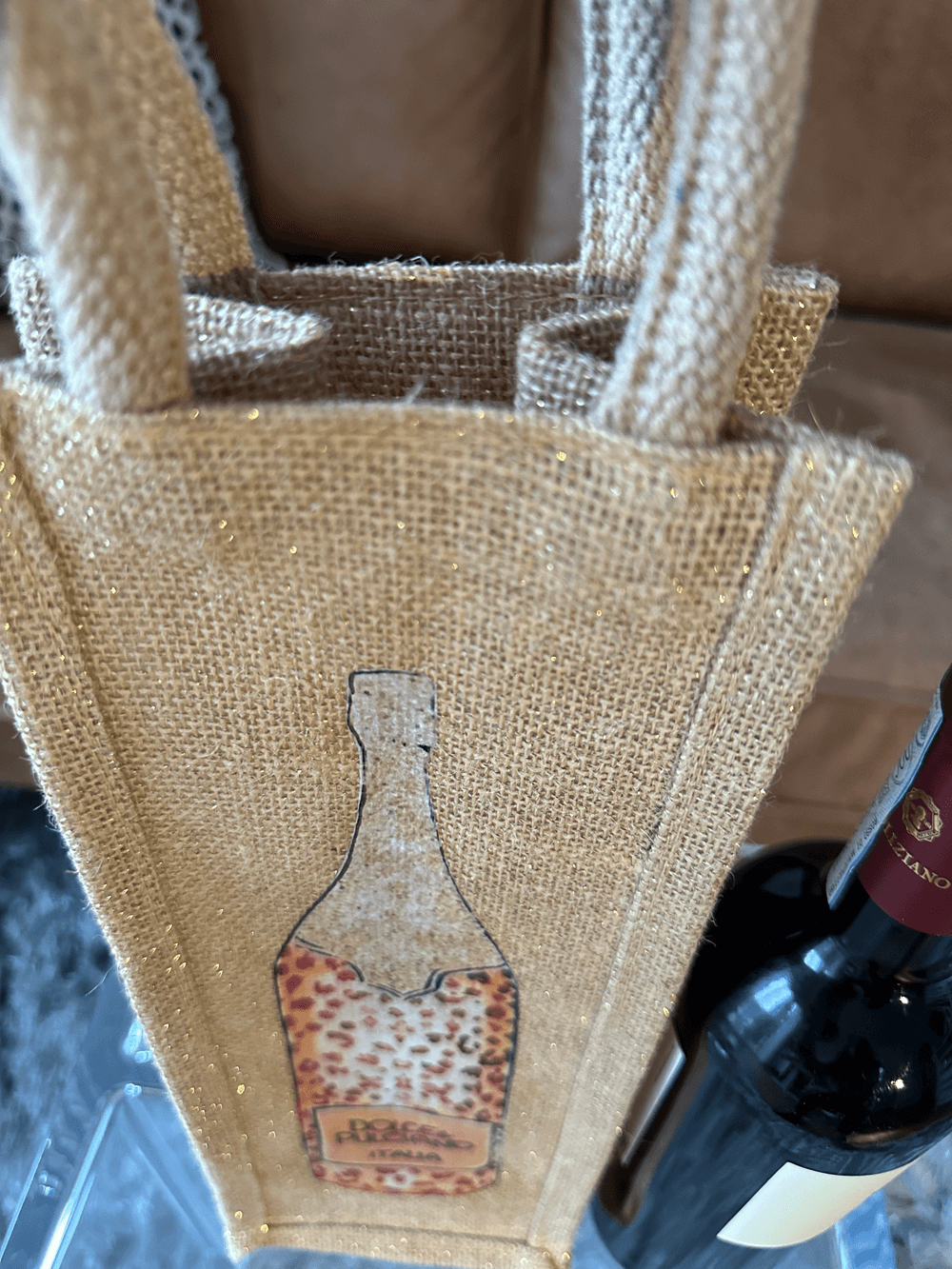 Wein Geschenktasche aus Jute "Dolce & Pulciano", Shimmer Jute Bottle Bag