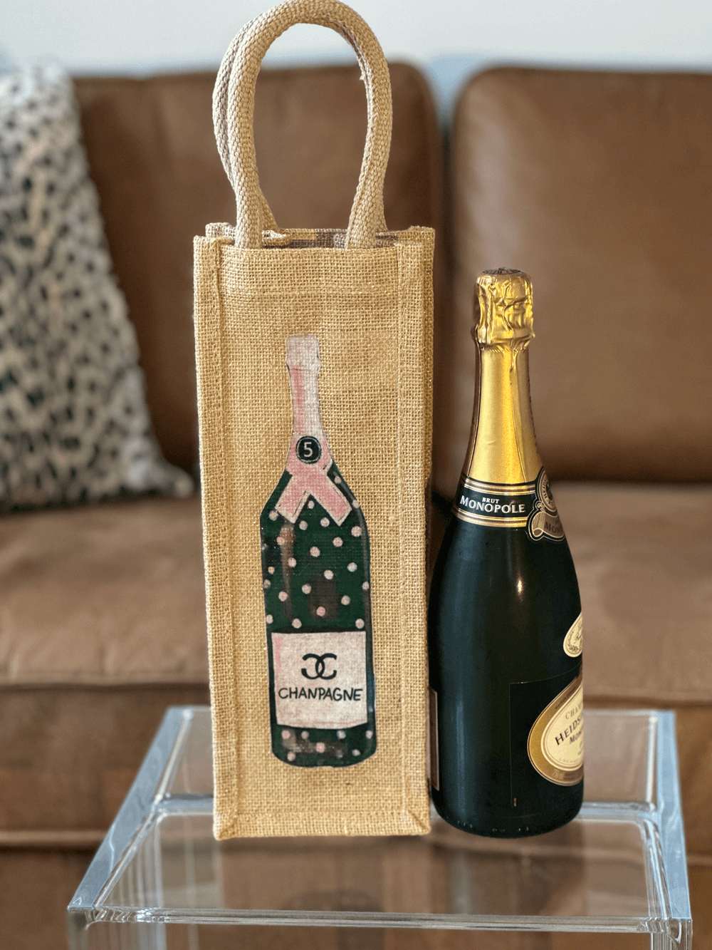 Champagner Geschenktasche aus Jute "Chan.pagner", Shimmer Jute Bottle Bag