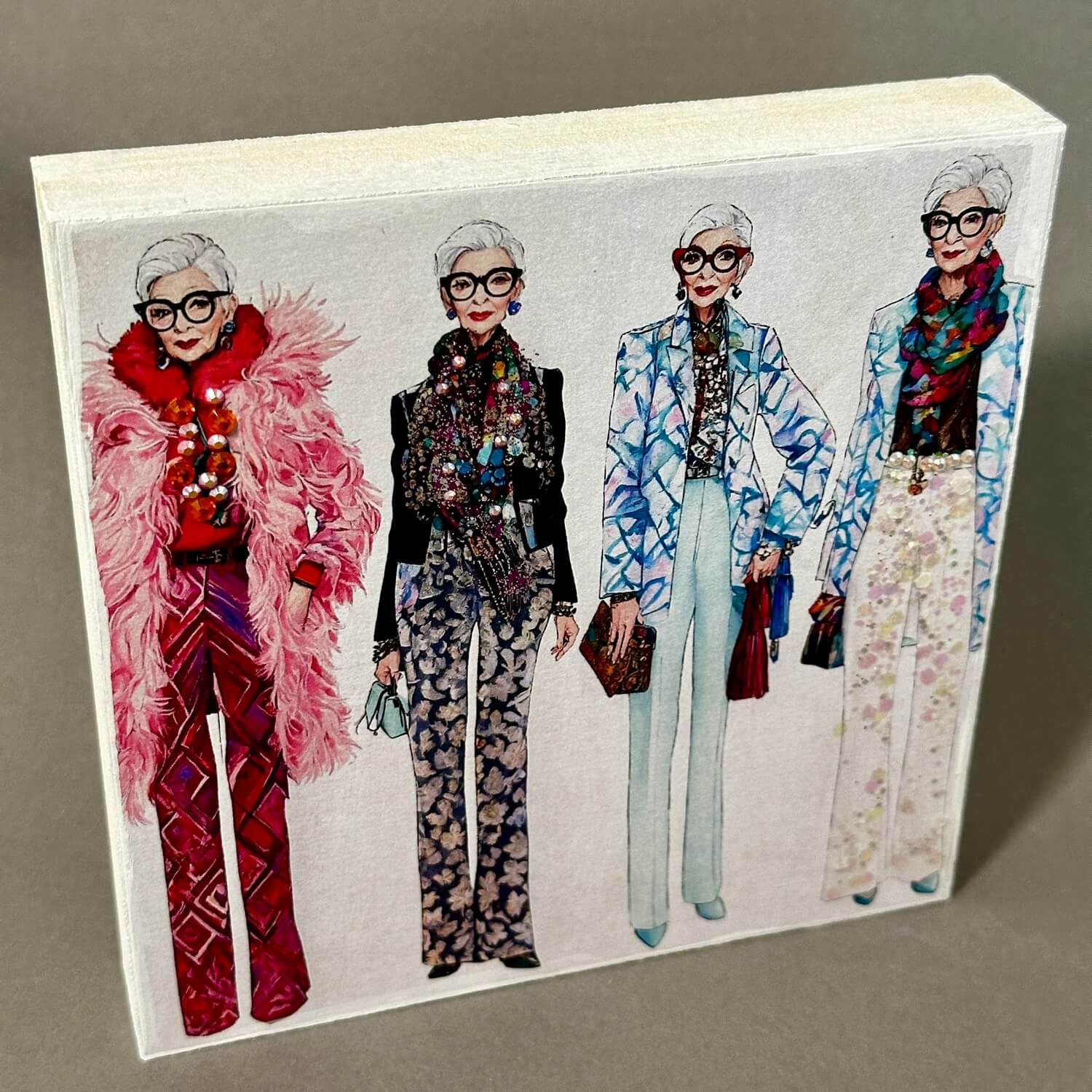 Holzbild ei-nzigartig Iris Apfel