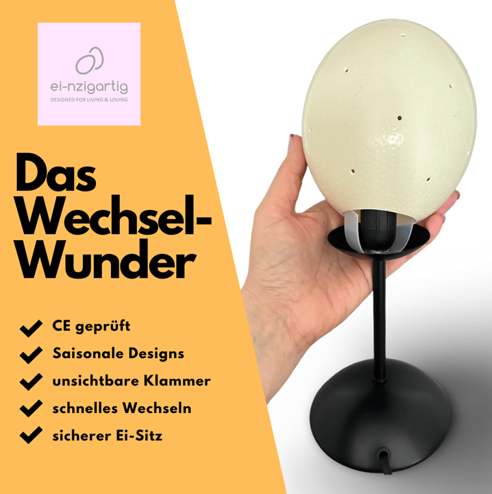 Straußenei-Lampe "Hubertus Blumengeweih"