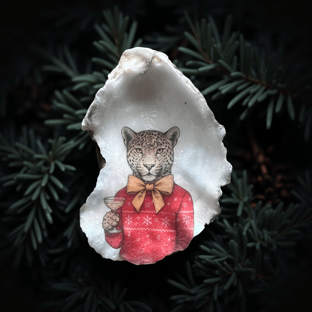 Handveredeltes Deko - Objekt: Auster "Chic Leo" X - Mas Glamdeko von ei - nzigartig