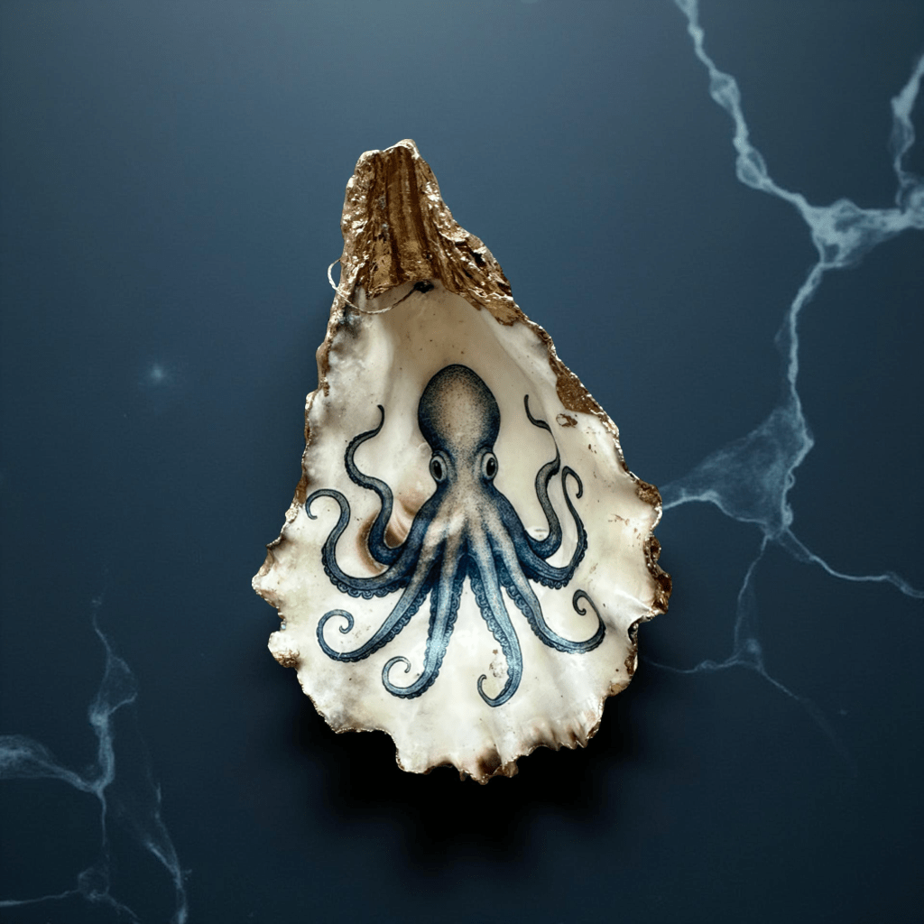 Handveredeltes Deko - Objekt: Auster "Oktopus" Kunst - Muschel mit Gold oder Perlmutt von ei - nzigartig