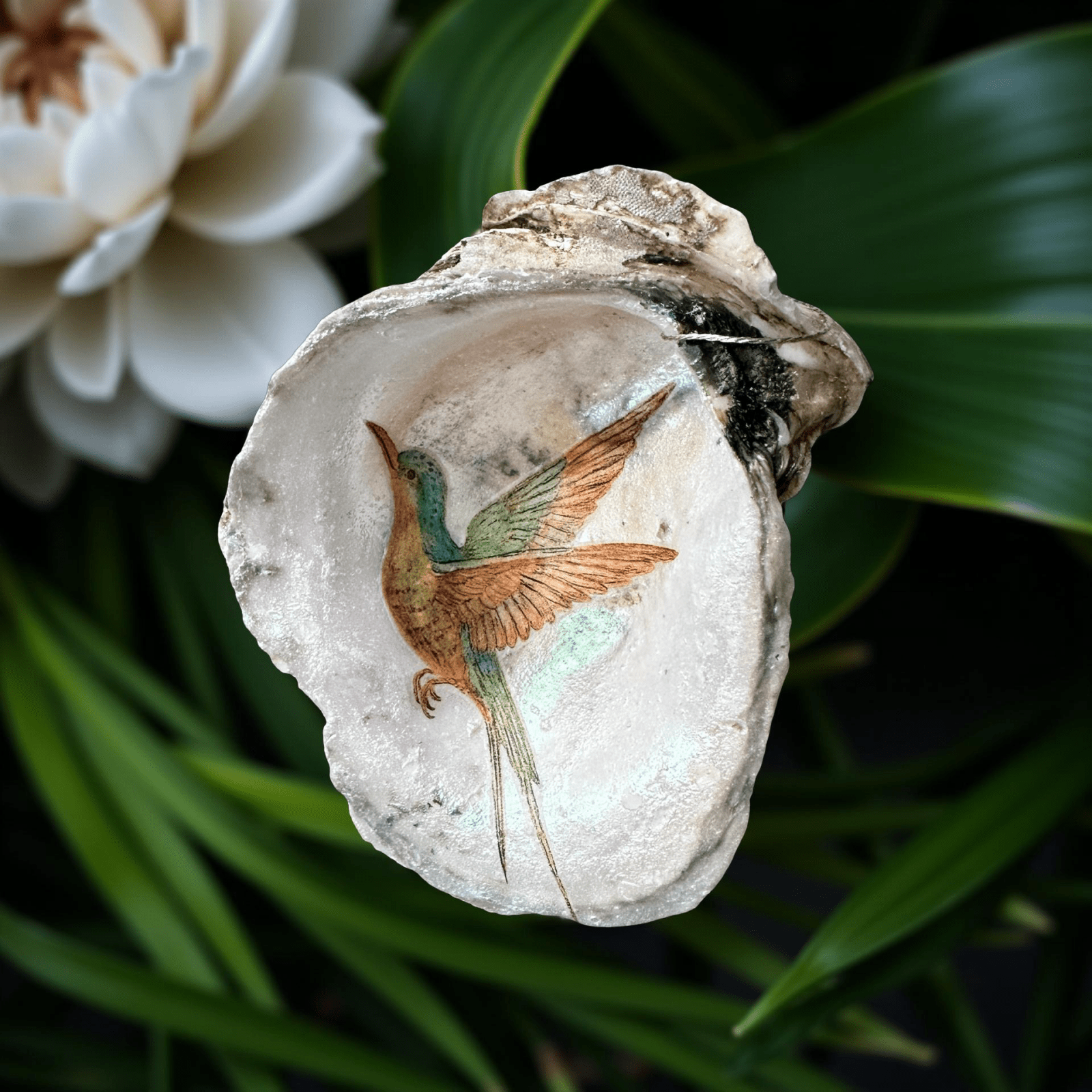 Handveredeltes Deko - Objekt: Auster "Paradise Bird" Kunst - Muschel mit Gold oder Perlmutt von ei - nzigartig