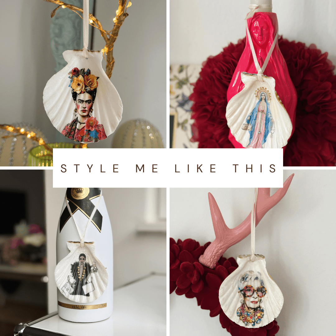 Handveredeltes Deko - Objekt: Coastal Charm „Madonnista", echter Muschelanhänger mit Preciosa® veredelt von ei - nzigartig