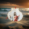 Handveredeltes Deko - Objekt: Dekoanhänger "Holy Shell Herz Jesus", 2 Größen von ei - nzigartig
