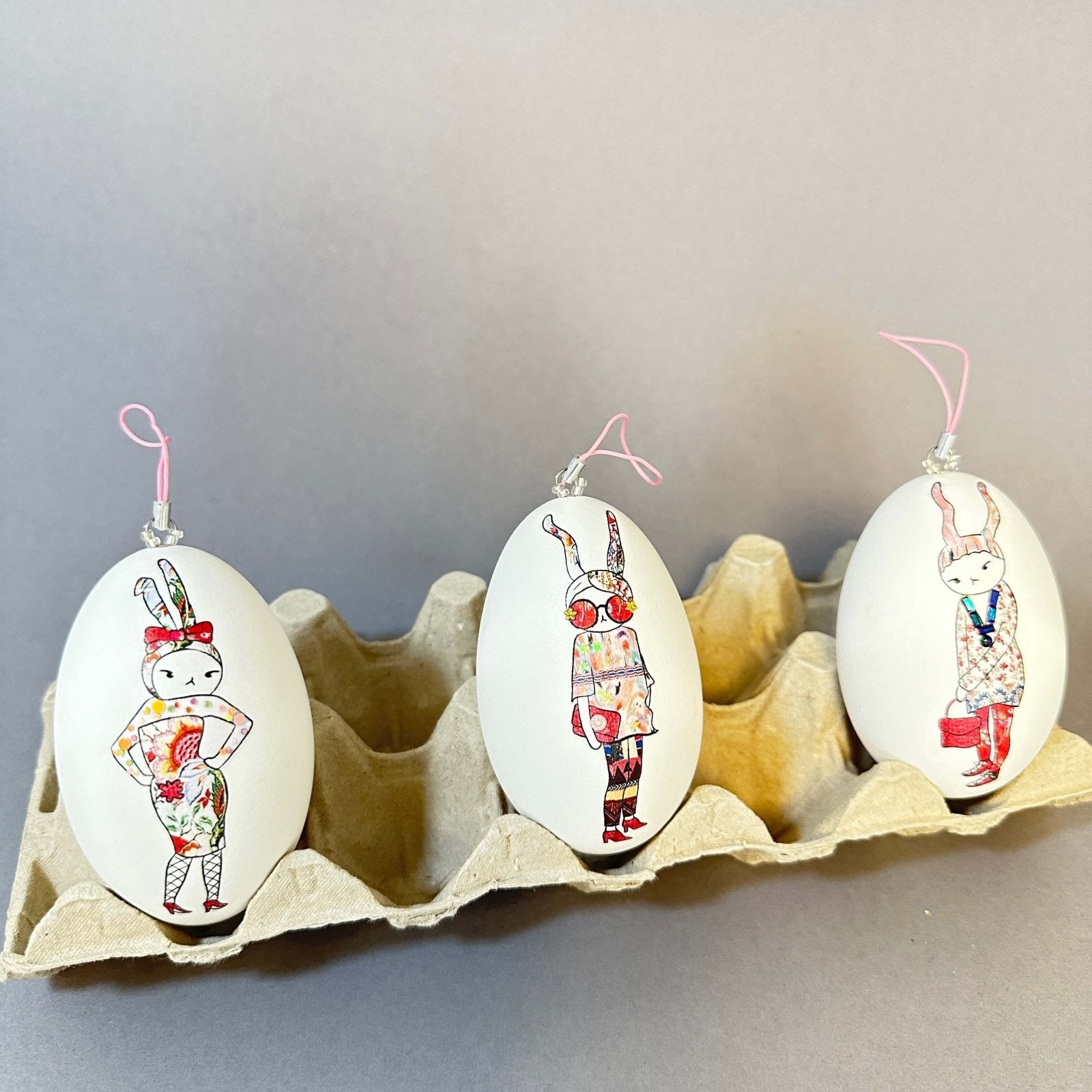 Handveredeltes Deko - Objekt: Gänseeier: Eggtro (Glam) 3er Set von ei - nzigartig