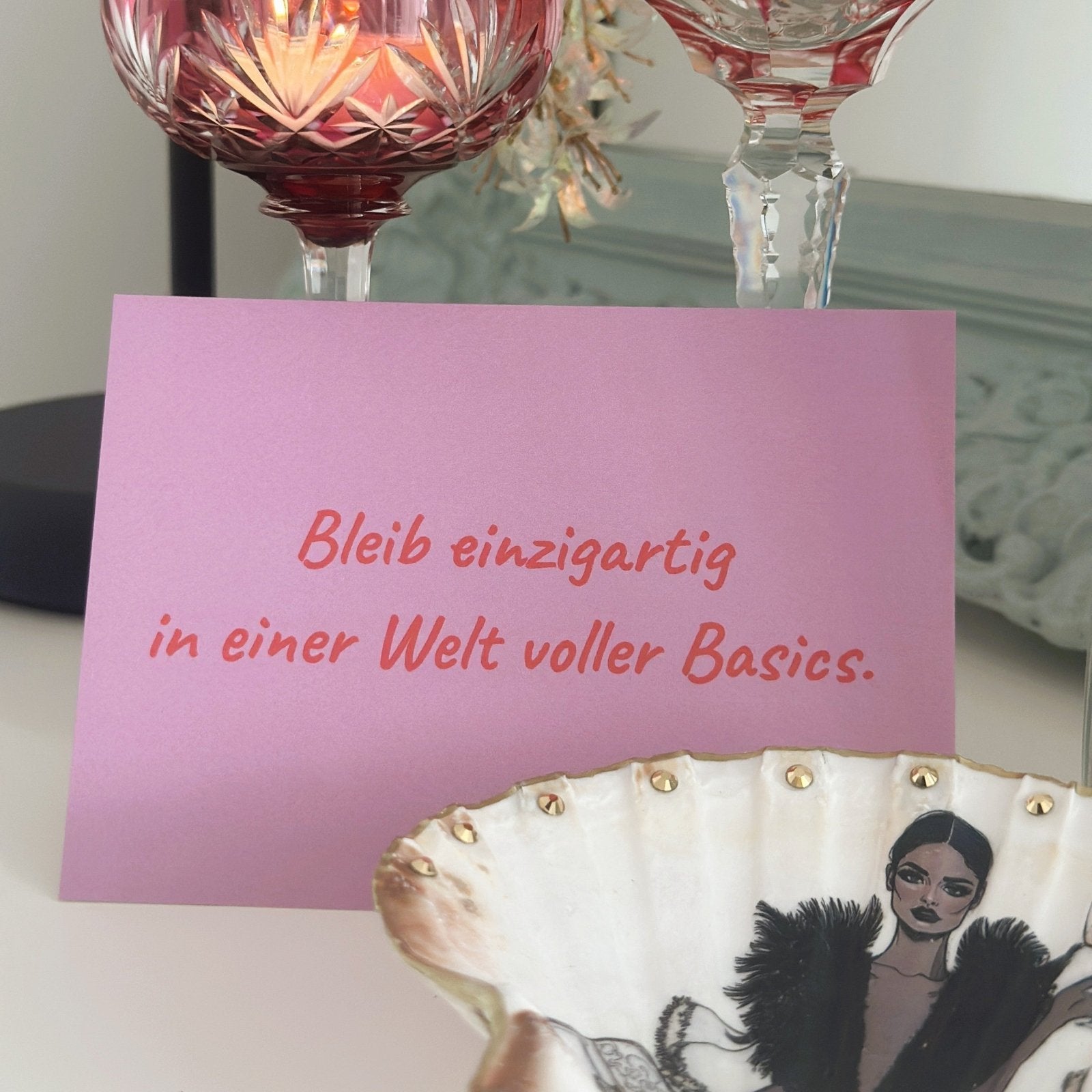 Handveredeltes Deko - Objekt: Gruß - & Motivationskarte „Bleib einzigartig" A6 von ei - nzigartig