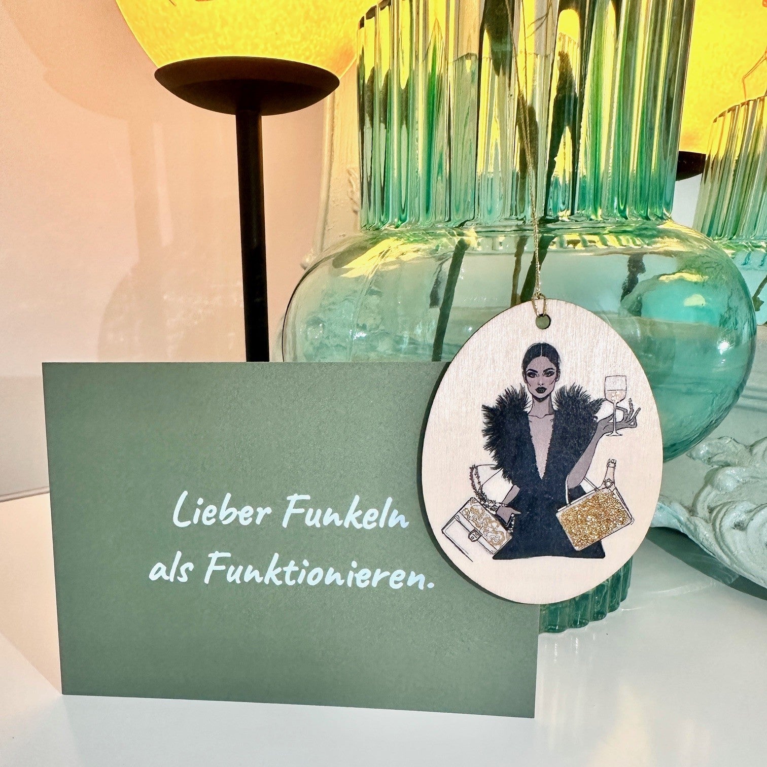 Handveredeltes Deko - Objekt: Gruß - & Motivationskarte „Lieber Funkeln" A6 von ei - nzigartig