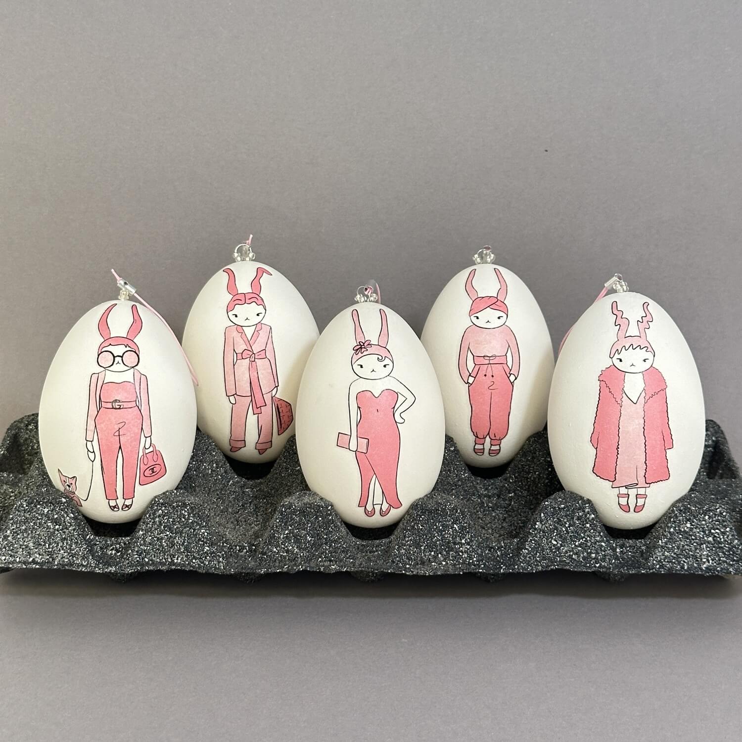 Handveredeltes Deko - Objekt: Kirschblüten Rosa, 5er Set Gänseeier von ei - nzigartig