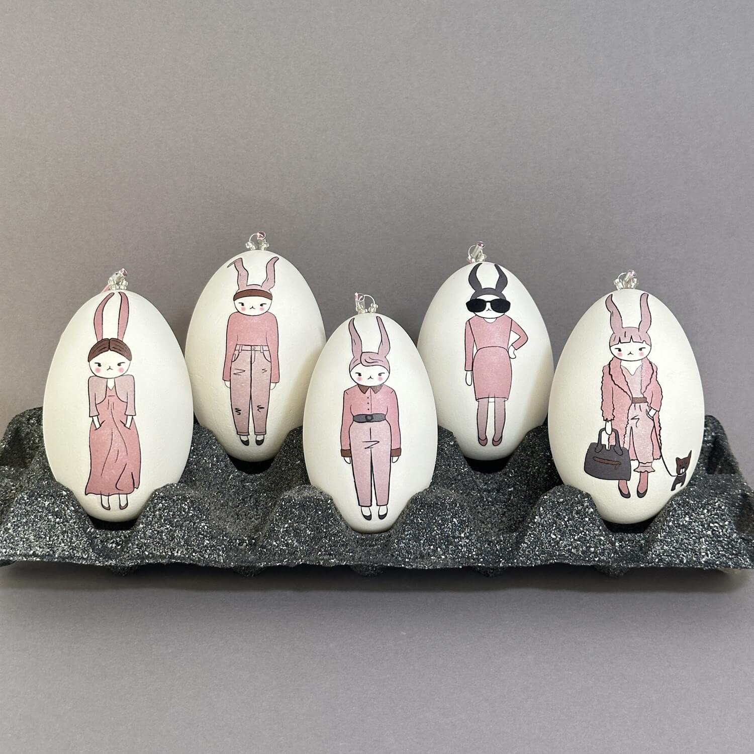 Handveredeltes Deko - Objekt: Magnolien Rosé, 5er Set Gänseeier von ei - nzigartig