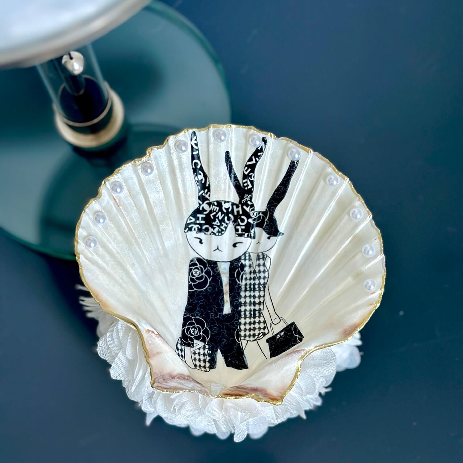 Handveredeltes Deko - Objekt: Schmuck - Schale "Tweed & Pearls - Duo", 2 Größen und Kantenvarianten von ei - nzigartig