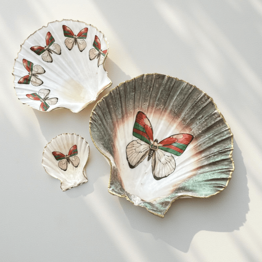 Handveredeltes Deko - Objekt: Sized Set Muschel - Schalen "Supreme Butterfly" (3 - teilig) 2 Kantenvarianten von ei - nzigartig