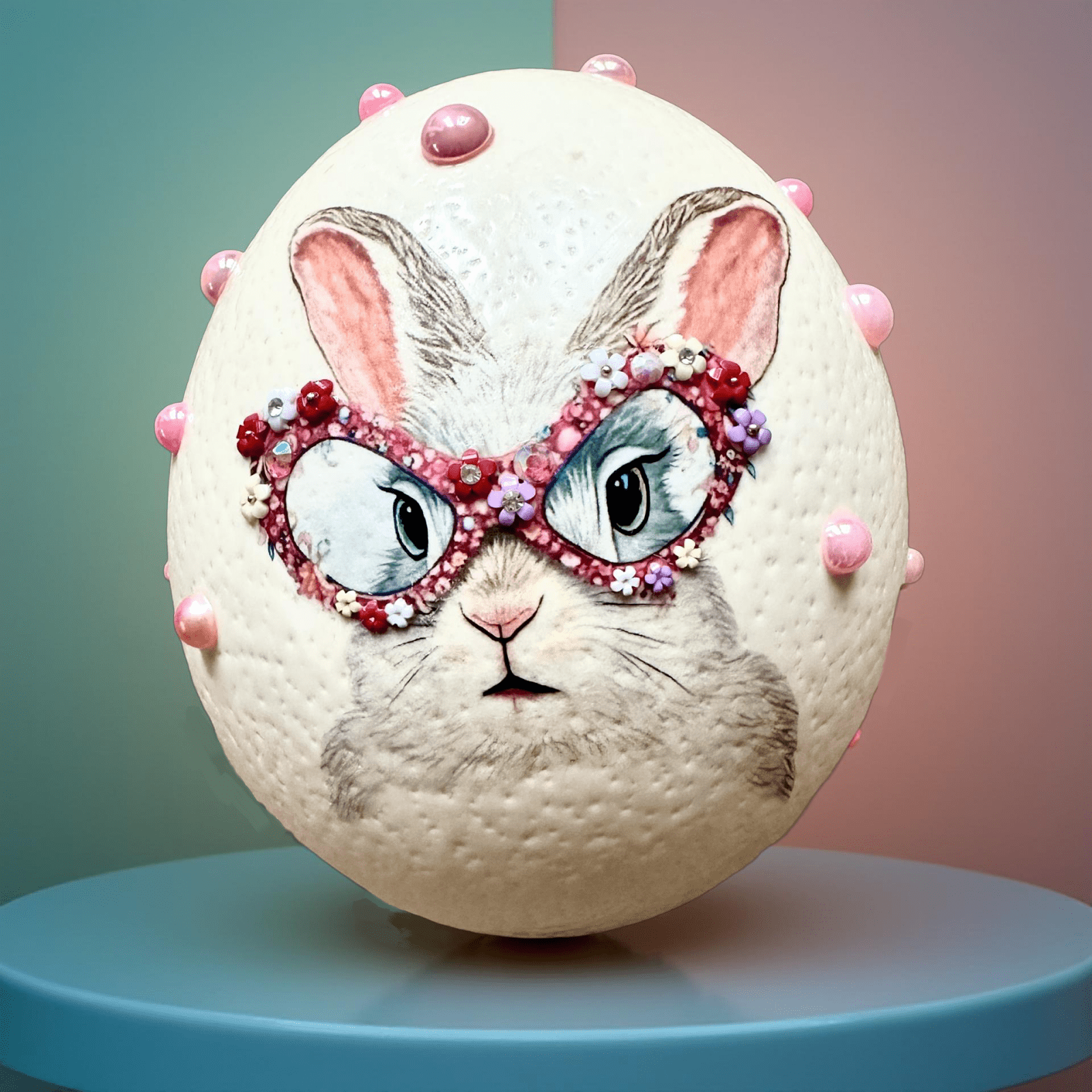 Handveredeltes Deko - Objekt: Straußenei "Iris Hase" edle und poppige Varianten von ei - nzigartig