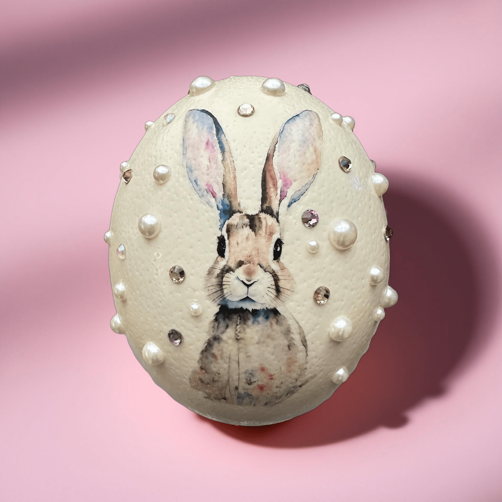 Handveredeltes Deko - Objekt: Straußenei "Osterhase" Perlen & XL Preciosa von ei - nzigartig