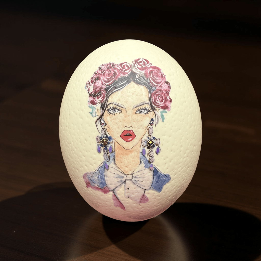 Handveredeltes Deko - Objekt: Straußenei "Selena", inkl. Häkel - Kranz von Tiffy Tastique von ei - nzigartig