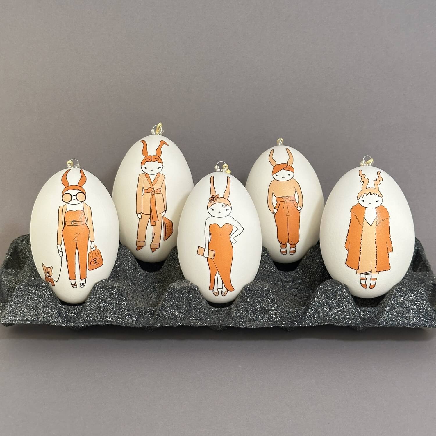 Handveredeltes Deko - Objekt: Tulpen Mandarine, 5er Set Gänseeier von ei - nzigartig