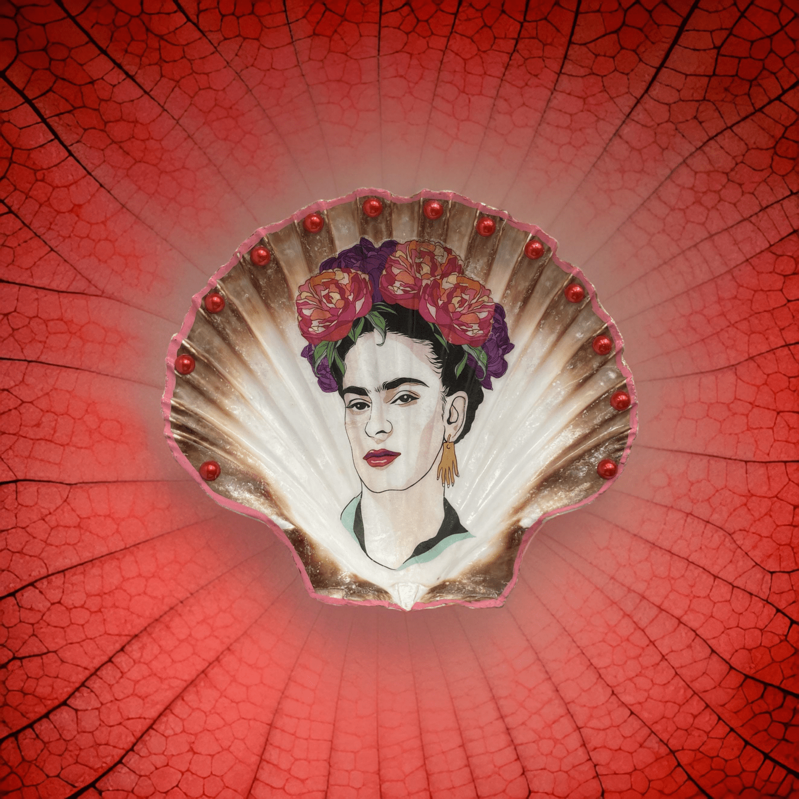 Handveredeltes Deko - Objekt: XL Muschel - Schale "Frida & Flowers" 3 Kantenvariationen von ei - nzigartig